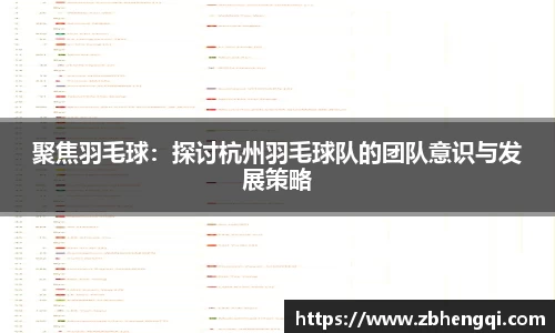 聚焦羽毛球：探讨杭州羽毛球队的团队意识与发展策略